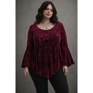Ultra Pink Magenta Velvet Burnout Top Large Bell Sleeve Dark Fairy Whimsigoth